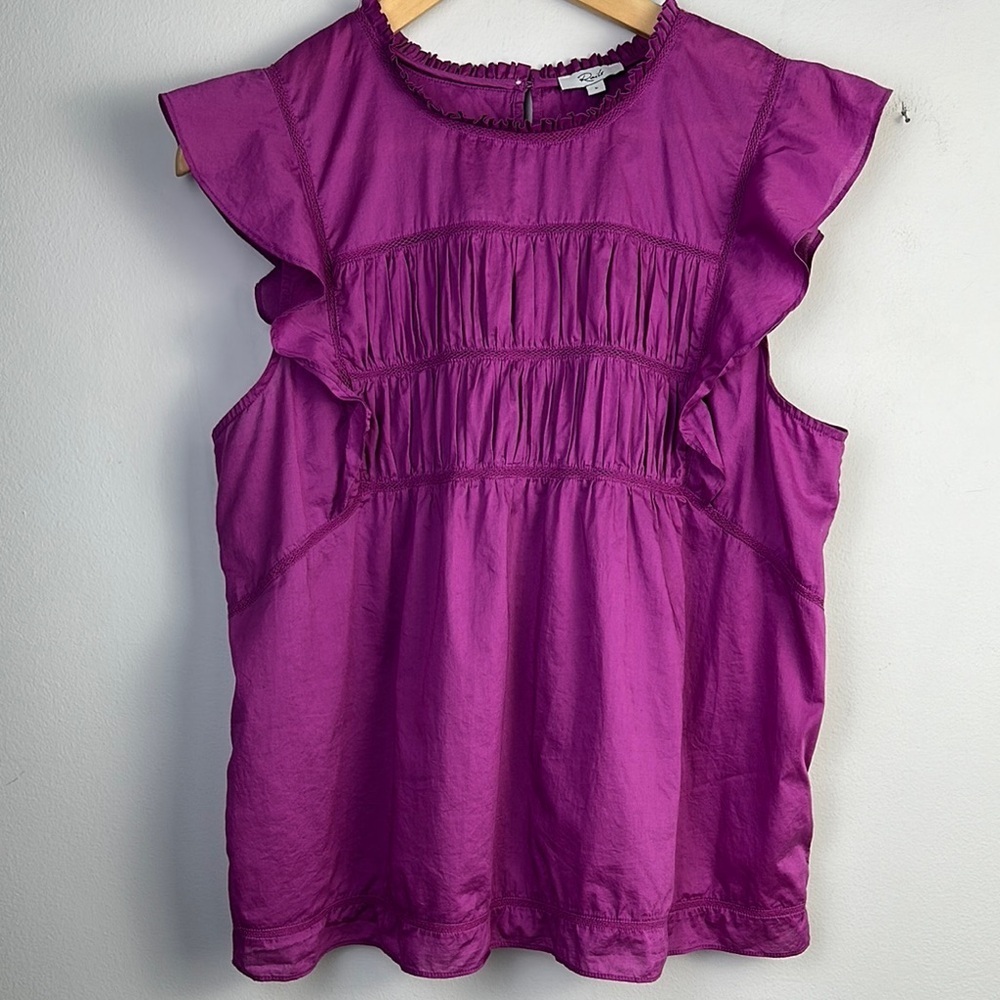 Rails Filomena Top in Berry Size L Feminine Ruffles Flutter Sleeves Airy Cotton - Picture 2 of 16